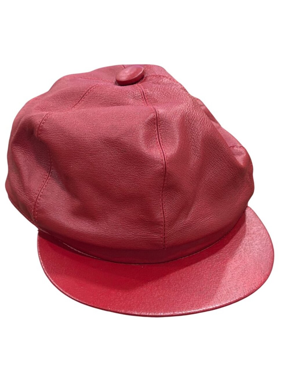 Vintage Newport News Red Leather Newsboy Cap With Lining One Size